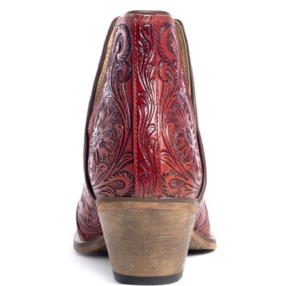 🌶️Scarlet Hand Tooled Genuine Leather Women Bootie Cowboy Boot Boho Western Red - Picture 10 of 16